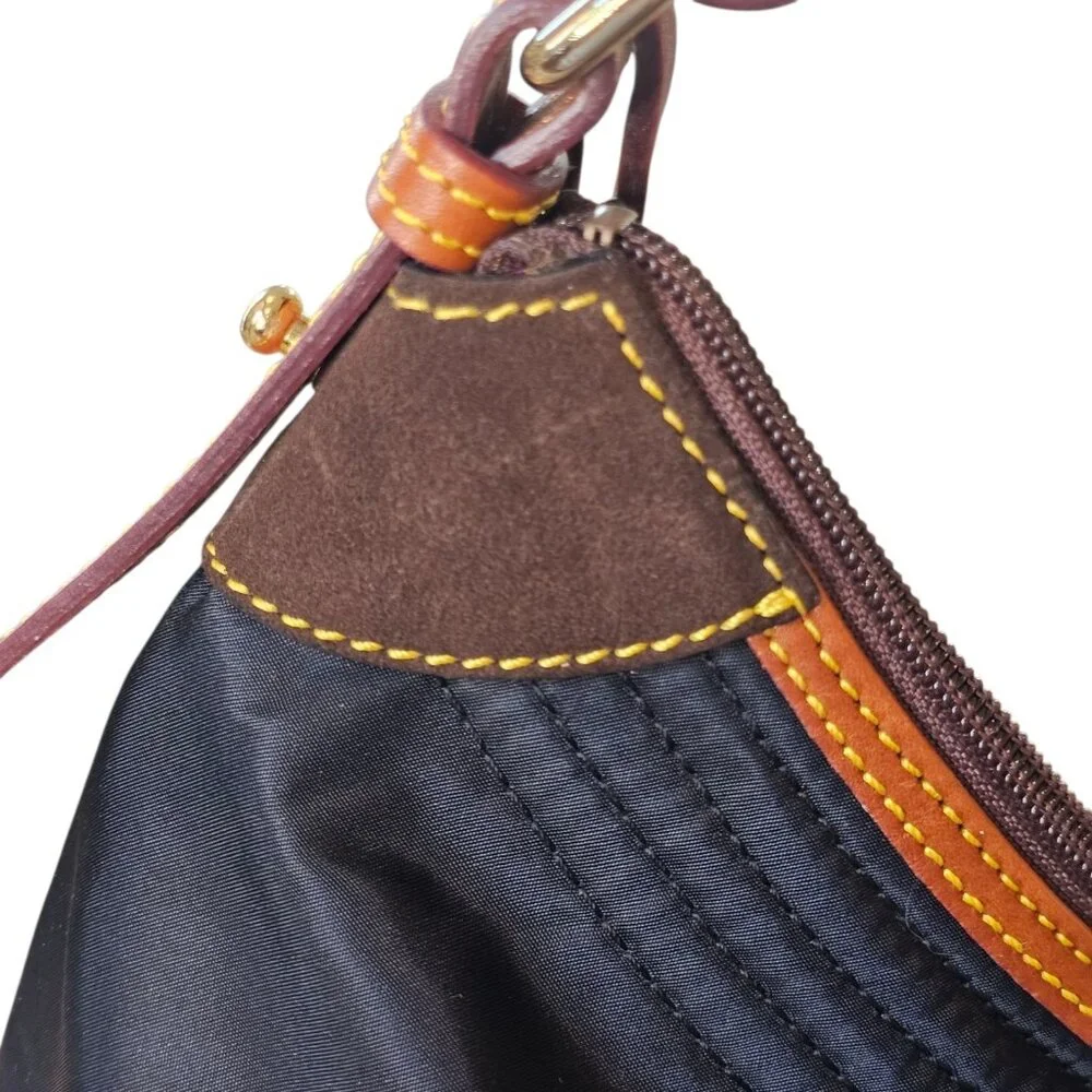 DOONEY BOURKE BLACK NYLON HOBO Bag Purse Handbag TAN LEATHER STRAP Pink Interior